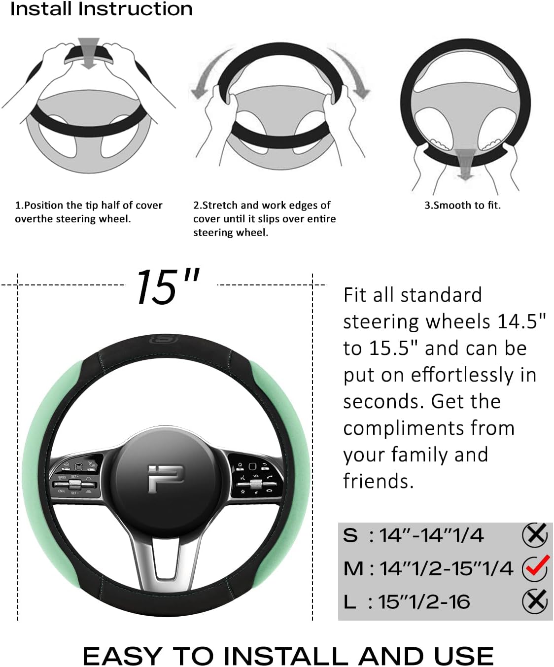 Skechers Memory Foam Steering Wheel Cover, Car Steering Wheel Cover,14.5-15inch Anti-Slip Safety Comfortable Desgin, Universal Accessory for Diverse Cars, Truck,SUV (Black & Green) - Image 8