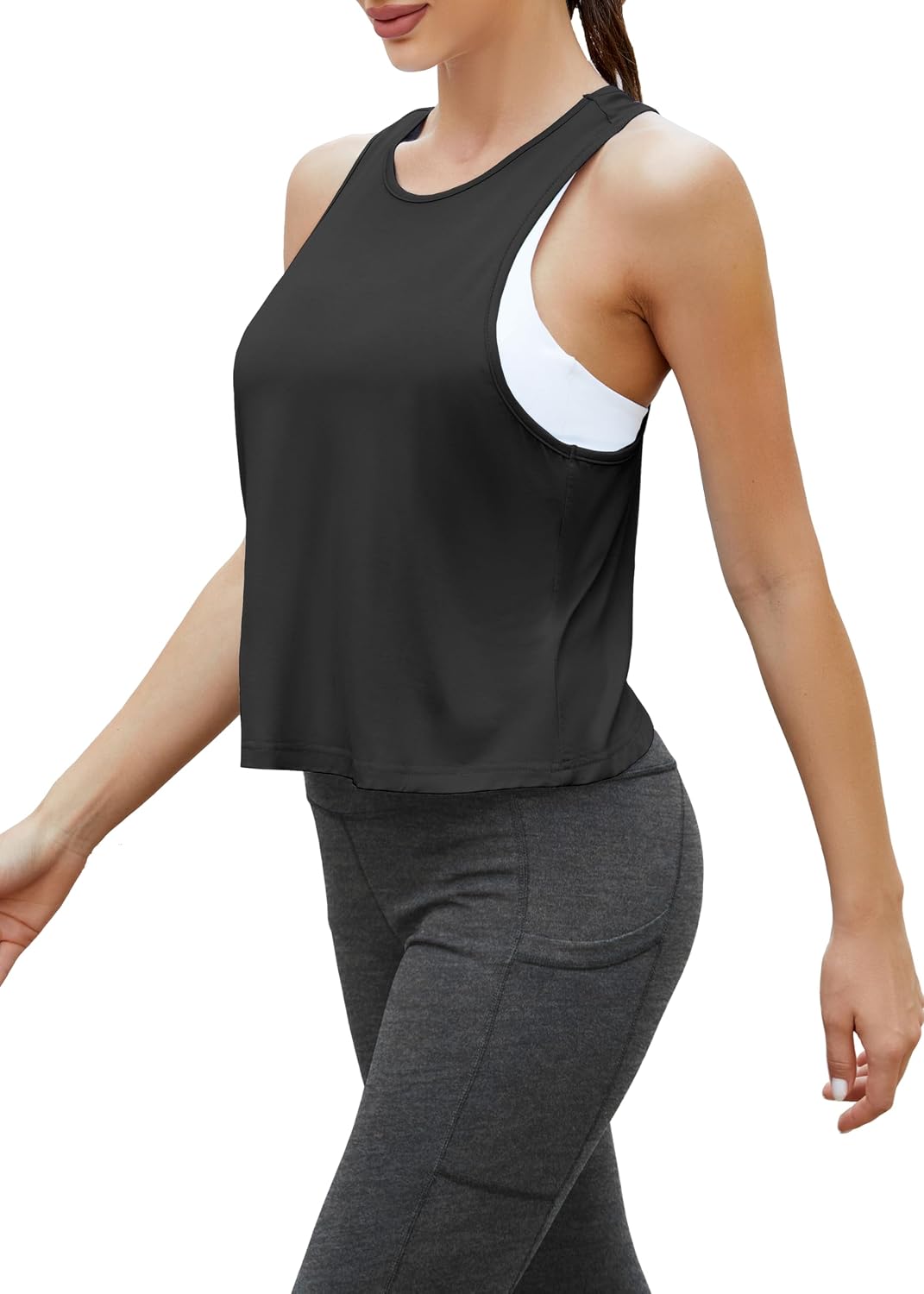 Bestisun Workout Tops Split Back Cropped Yoga Athletic Sports Shirts