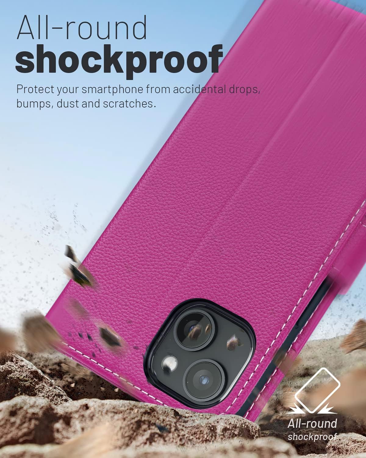 OCASE Compatible with iPhone 13 Wallet Case, PU Leather Flip Folio Case with Card Holders RFID Blocking Kickstand [Shockproof TPU Inner Shell] Phone Cover 6.1 Inch 2021 (Litchi Rose)