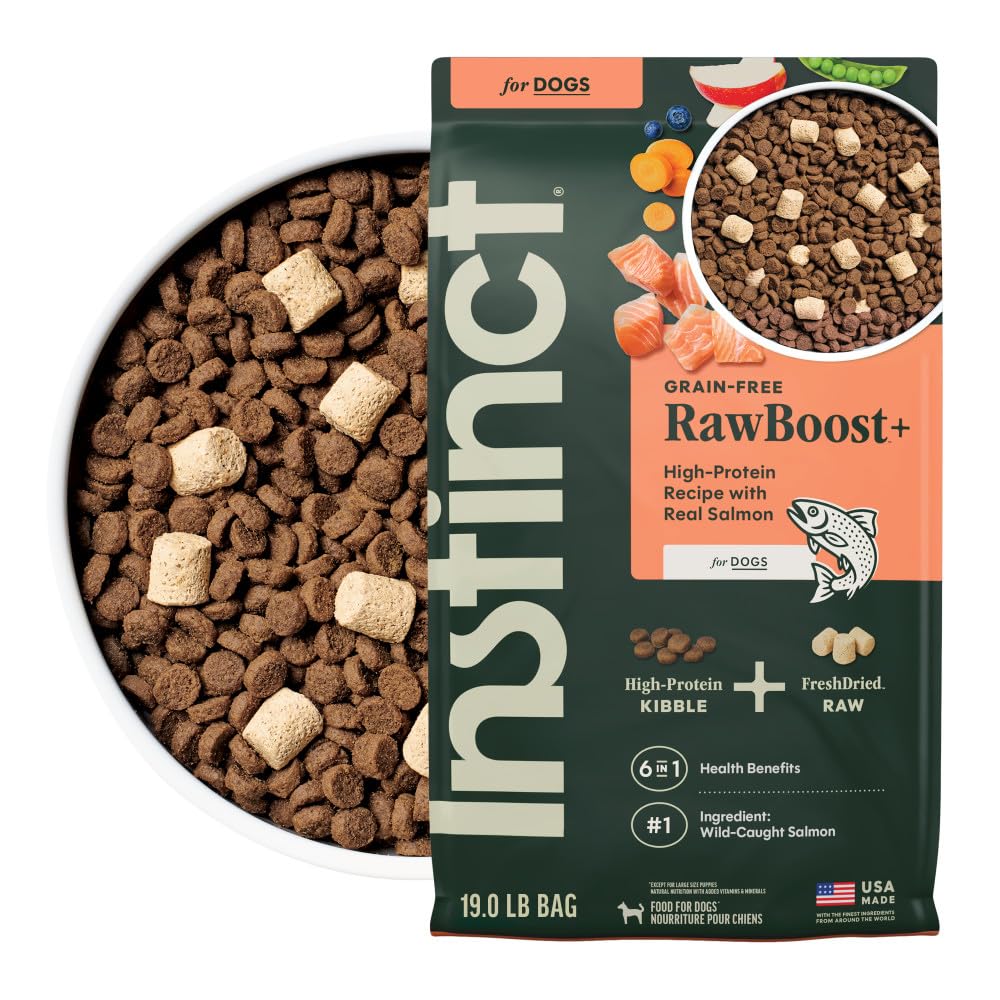 RawBoost, Natural Dry Dog Food with FreshDried Raw Pieces, High Protein, Grain-Free Recipe - Real Salmon, 19 lb. Bag