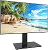 Universal Swivel TV StandBase Table Top TV Stand for 13 to 39 inch TVs with 100 Degree Swivel, 4 Level Height Adjustable, Heavy Duty Tempered Glass Base, Holds up to 35kgs, HT07B-002P