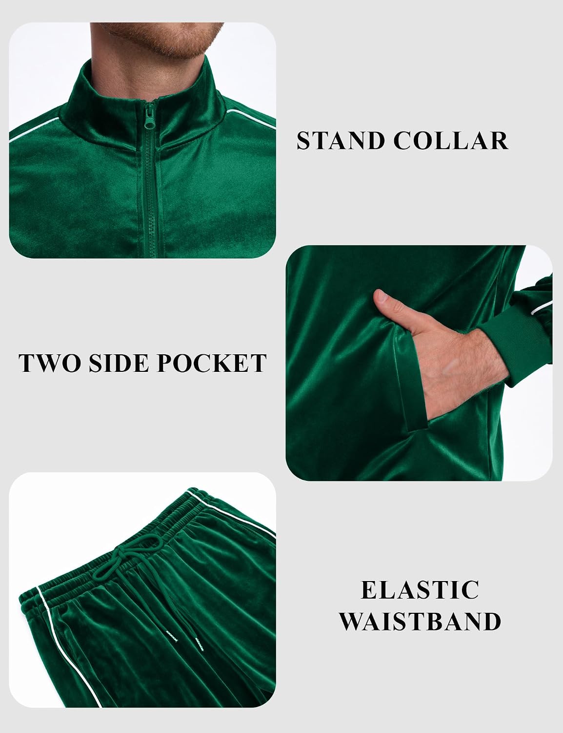 Velour Mens Tracksuits 2 Piece Sweatsuits Jogging Outfits for Men Leisure Full Zip Velvet Suit Jacket Pants Set