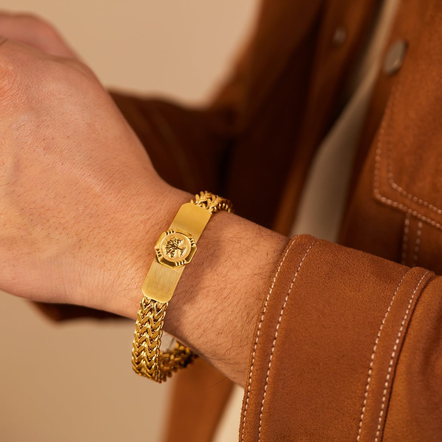 18K gold men's bracelet, fashionable and personalized bracelet Christmas gift, suitable for high-end gifts for fathers and husbands - Image 3