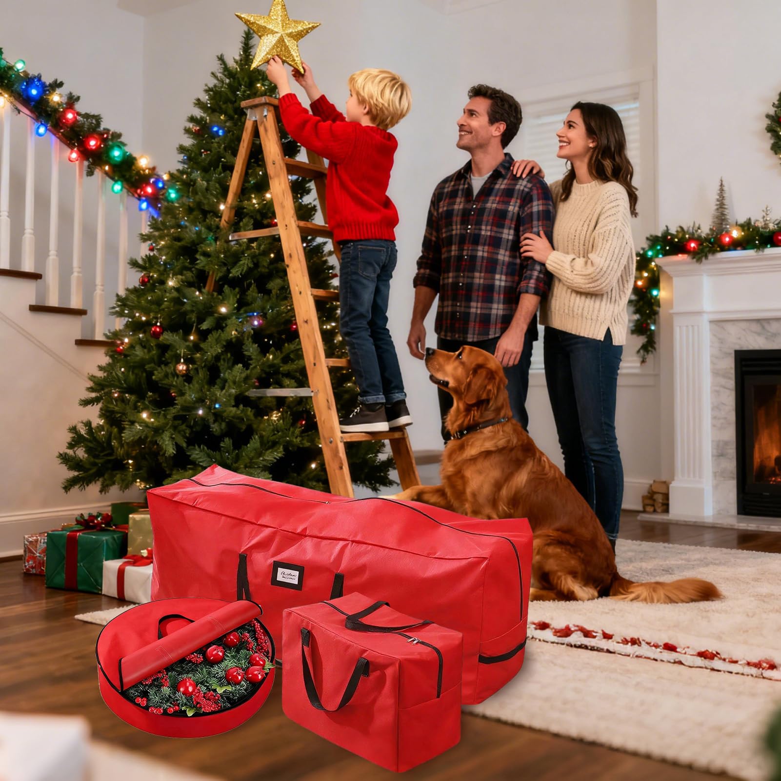 Sacchetti portaoggetti per albero di Natale, decorazione per le vacanze | organizzativa con cerniera, organizer per albero artificiale per casa, ufficio, dormitorio universitario, appartamento