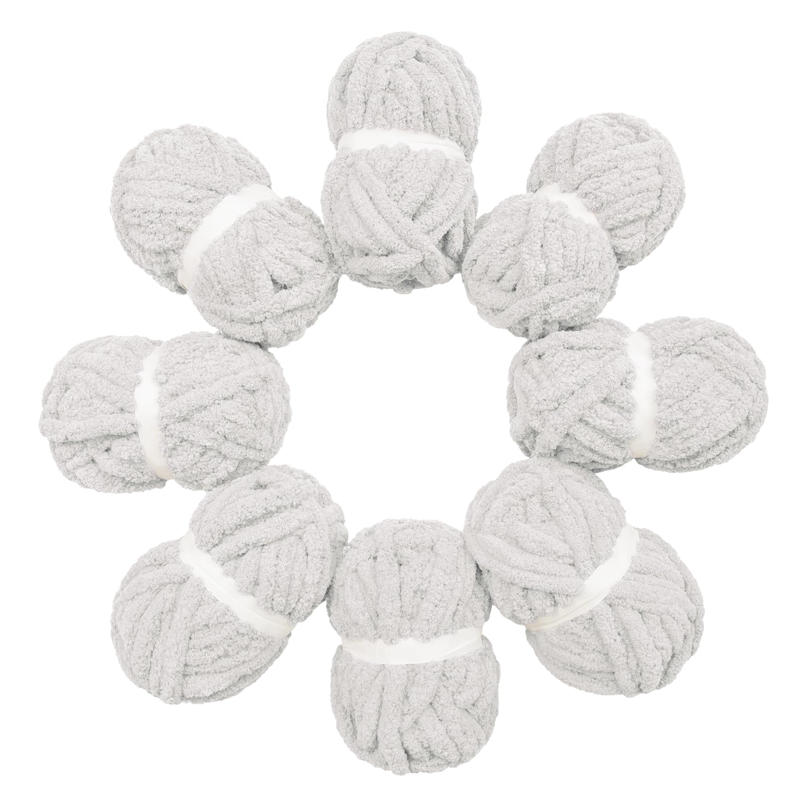 HouseABC Chunky Yarn for Hand Knitting Soft Jumbo Bulky Fluffy Chenille Yarn for Crocheting Blanket Scarf DIY 8 Pack (Light Grey, 28yds, 8 Ounces Each)