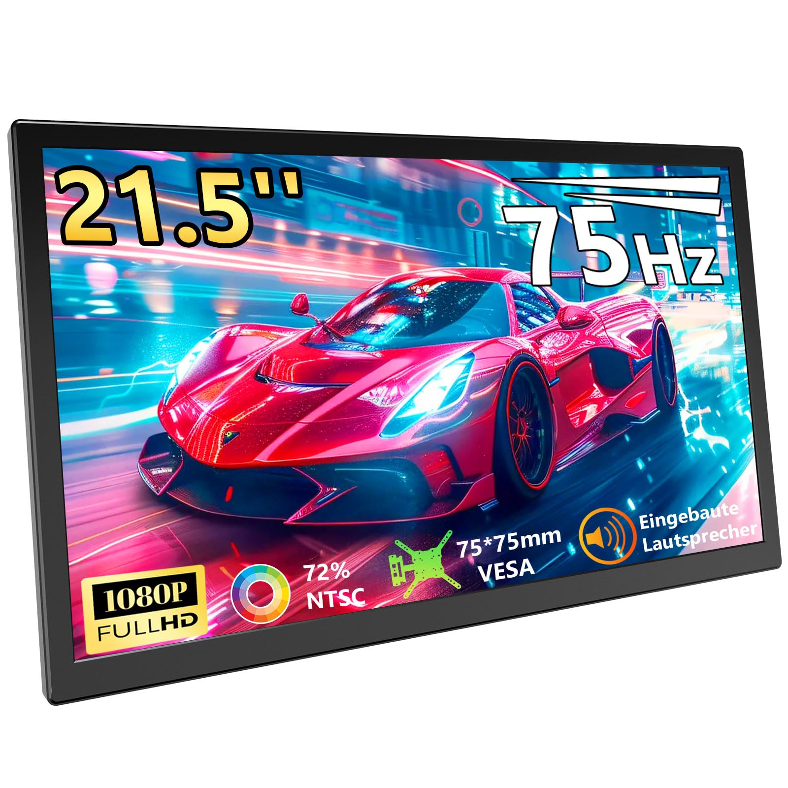 21,5 Zoll FHD Monitor 1080P 75Hz Bildschirm mit HDMI USB-C, VESA Halterung, Eingebaute Lautsprecher, Blaulichtfilter für PC Laptop Gaming Homeoffice
