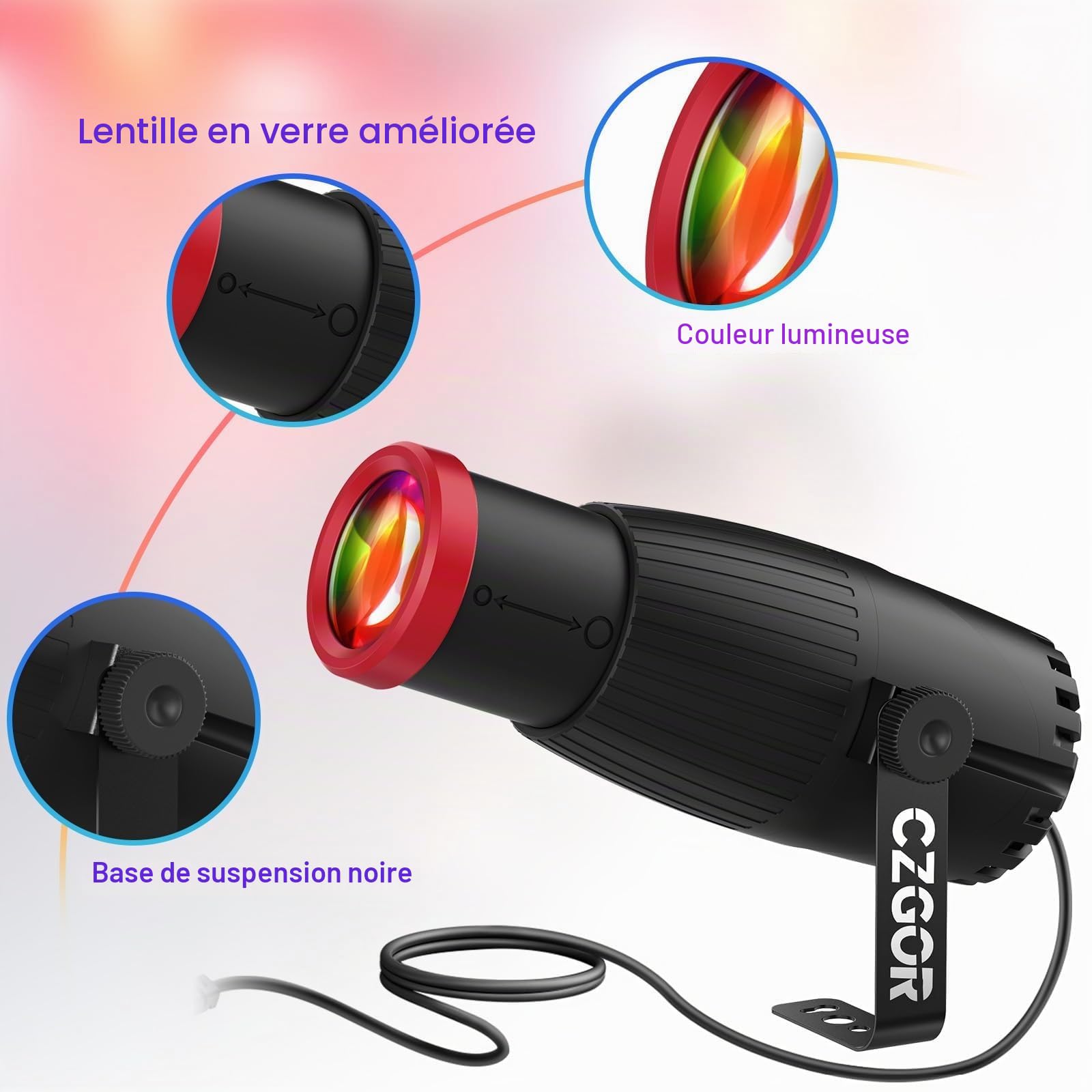 Pinspot Lumière, Czgor 18W Projecteur à Focale Manuelle pour Boule Disco | RGBW 4 en 1 LED, 16 Couleurs avec Télécommande, Éclairage de Scène pour Miroir, DJ, Disco, Party, Club, Bar, Mariage