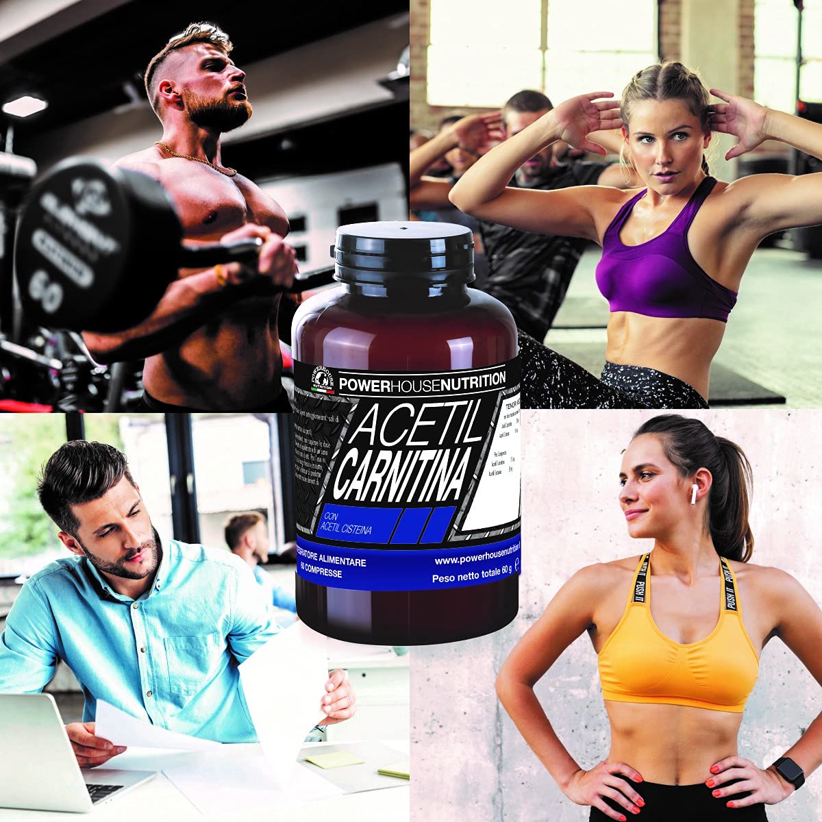 ACETIL CARNITINA 1500mg - Alto Dosaggio - 2 Mesi Fornitura - Powerhouse Nutrition, Acetil L-Carnitina e Cisteina - Favorisce Aumento Massa, Attenua Stress Fisico, 60 compresse