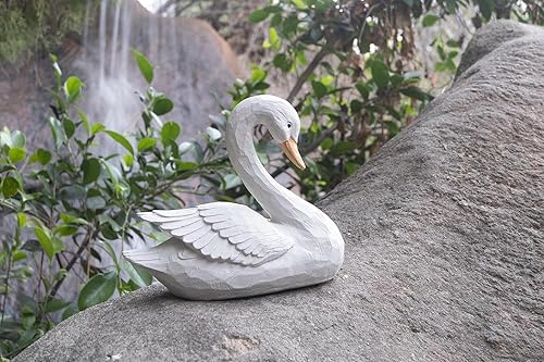 Miniatura 4 de Estatua de cisne de resina para el hogar y el jardín, elegante figura de cisne blanco de 8.66 pulgadas, adorno de césped al aire libre, escultura de