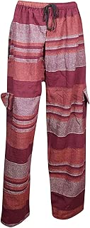 Womens Boho Pants Casual Loose Cotton Red Striped Wide Leg Pajamas S/M
