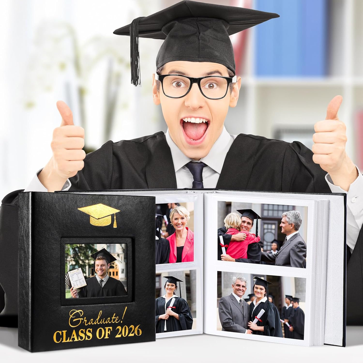 ReliThick Photo Album Holds 200 Pcs 4 x 6 Inch Photo 2026 Leather Album with Front Window Memory Album Scrapbook for Holiday Christmas Gift College High School Graduate Gift (Classic)