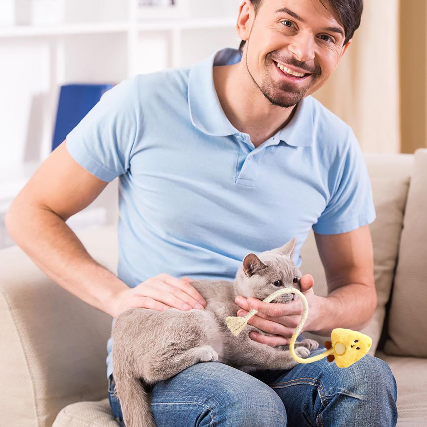 Jouet pour Chat, Jouet Chat Interieur,Jouet Chat Interactif, Jouet Interactif pour Chats, Jouant À Mâcher Nettoyage des Dents, Naturel Et Sain [Jaune]