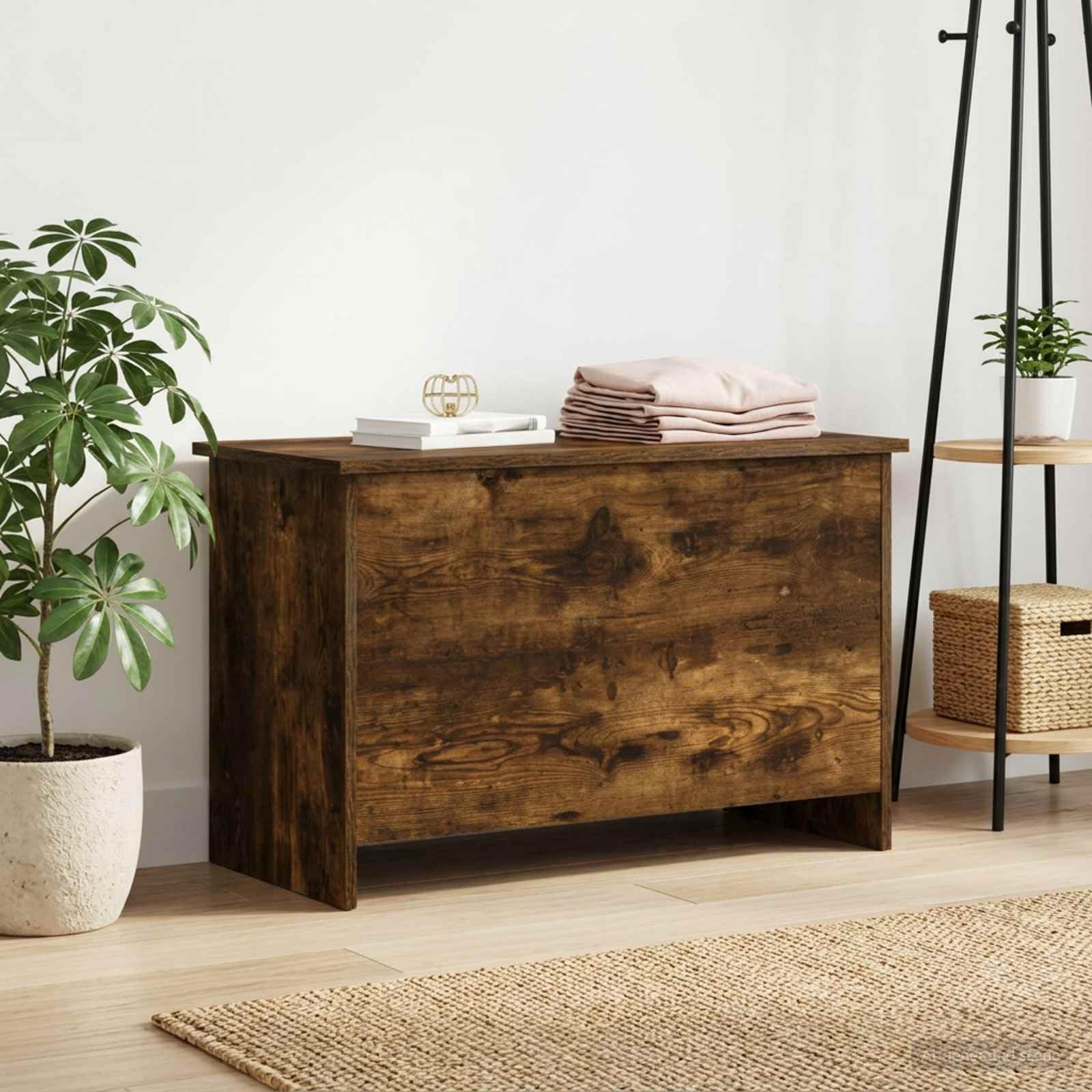 Aufbewahrungstruhe Geräucherte Eiche 80 x 40 x 50 cm | Aus Holzwerkstoff, rechteckiges Design, einfache Montage, pflegeleicht mit feuchtem Tuch