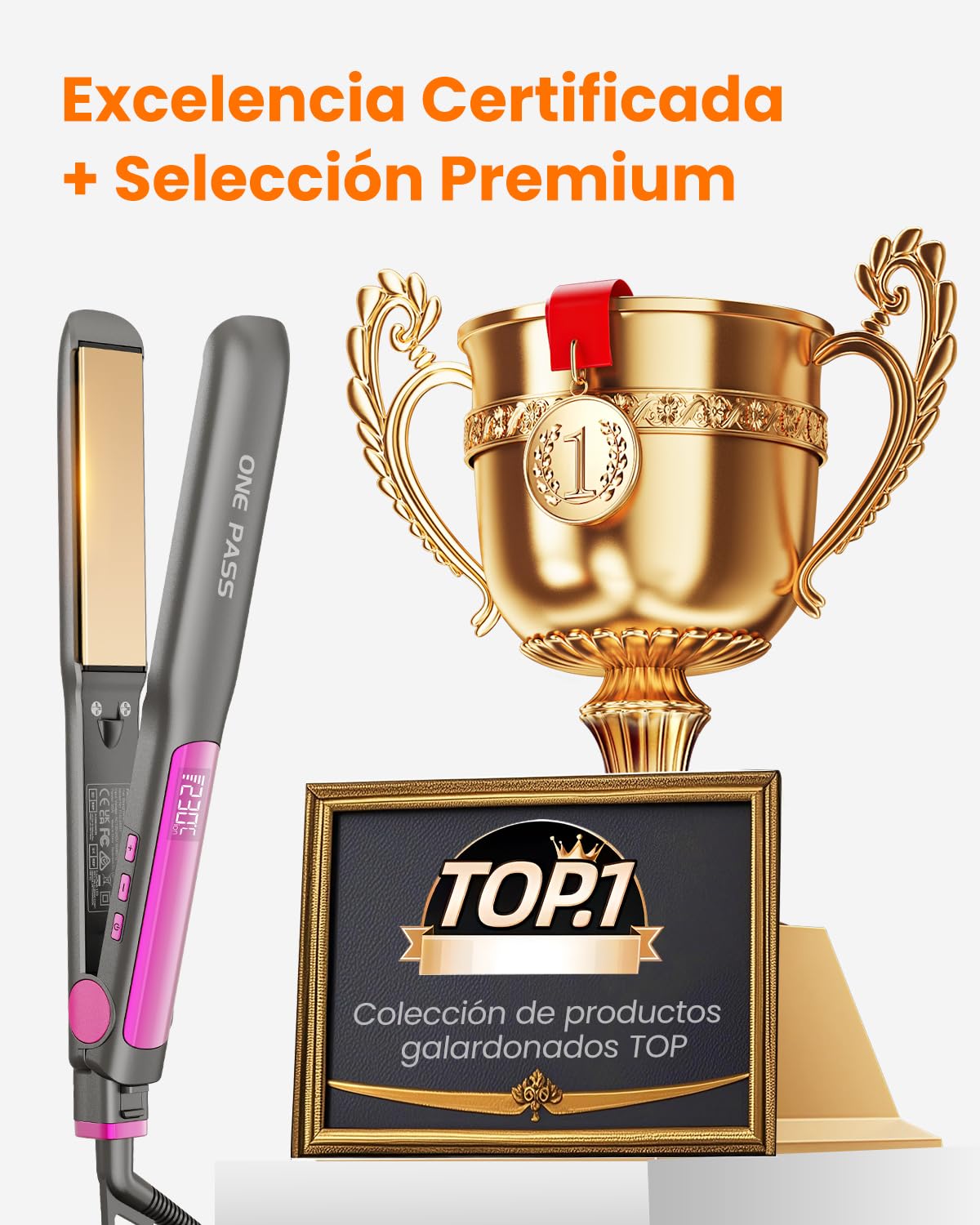 Faszin - Plancha para pelo con placas de titanio liso, plancha para alisar negativos iones protector, 20S calienta rápido, pantalla LCD, voltaje universal, alisador de pelo 2 en 1 (gris)