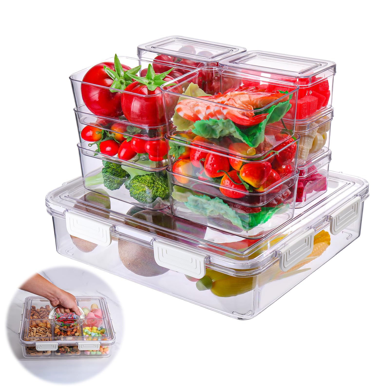 AIERSA Organizadores y almacenamiento de refrigerador, contenedores de almacenamiento de frutas y verduras para nevera, contenedores apilables para organización de alimentos, contenedor grande para