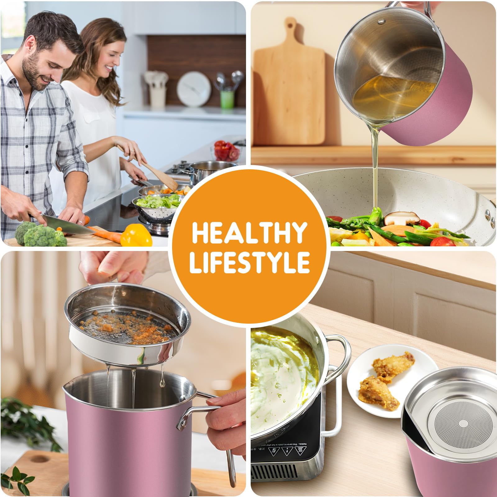 SHOWERORO Conteneur à Graisse Acier Avec Filtre Pot à Huile De Cuisine Séparateur Huile Pour Et Friture Ustensile De Cuisine Pratique Pour Stockage