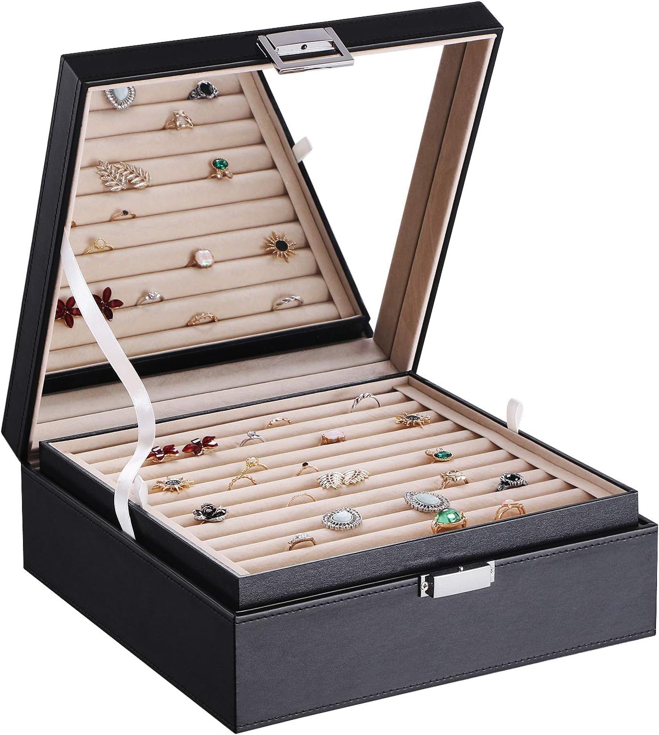 Earring and ring box with mirror