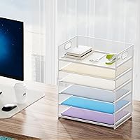 Vista 6 de Marbrasse 6 Tier Paper Organizer Letter Tray - Mesh Desk File Organizer with Handle, Paper Sorter for Letter/A4 Office File Folder Holder - White 6