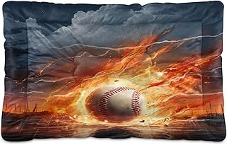 Kigai Ice Fire Baseball Dog Bed Machine Washable Pet Bed Mattress Comfortable Soft Pet Bed Mat Non-Slip Bottom Couch for Small Medium Dogs,24x18 Inch