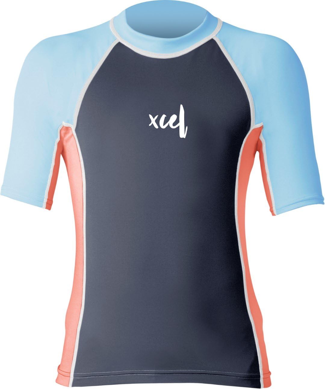 Xcel Girls Laguna S/UV Top, Gunmetal/Coral/Cotton Candy, 10