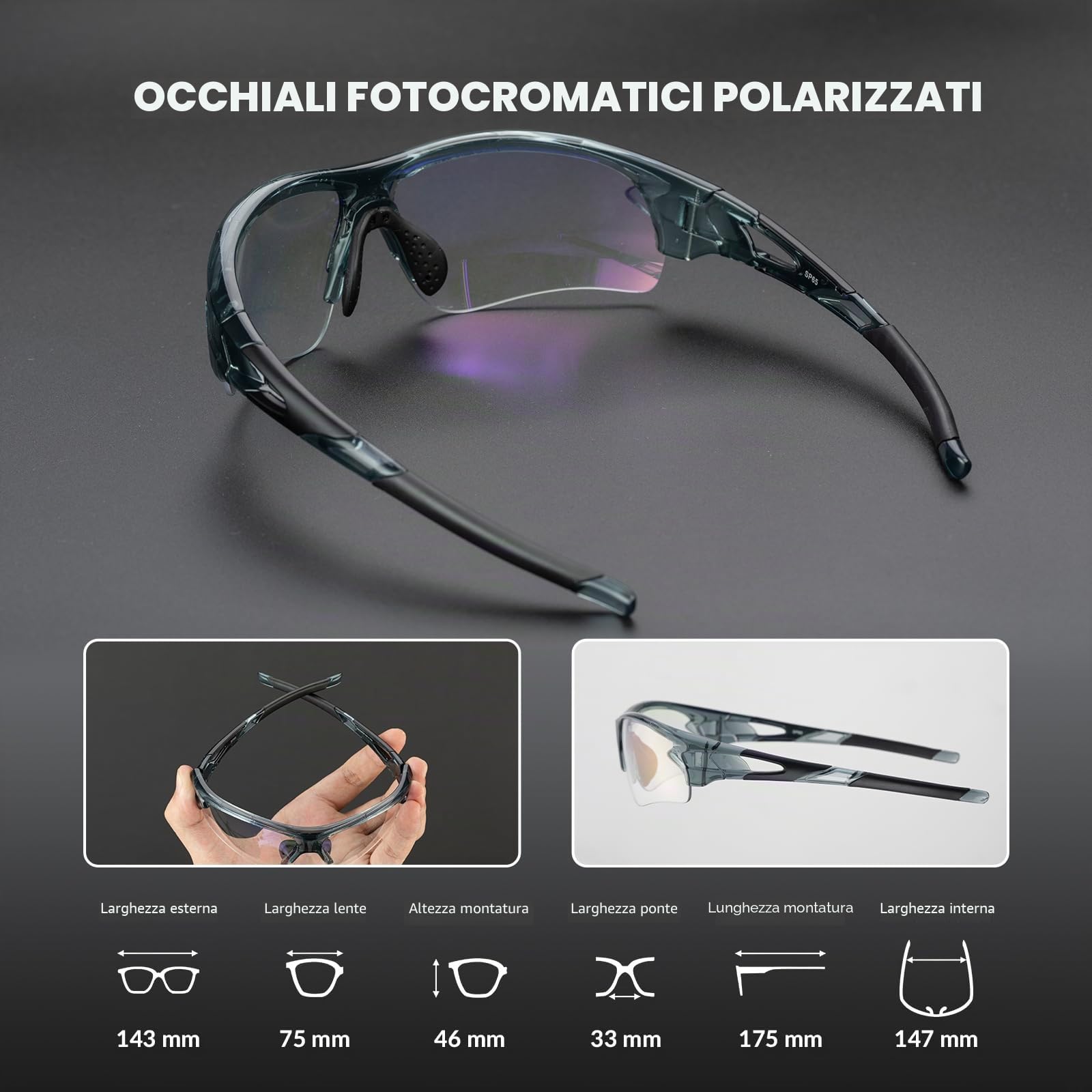 ROCKBROS Occhiali da Ciclismo Fotocromatici, Protezione UV 400, Occhiali da Sole per Bici MTB Uomo Donna, Lenti Forocromatiche, Ultraleggero, Accessori Bici