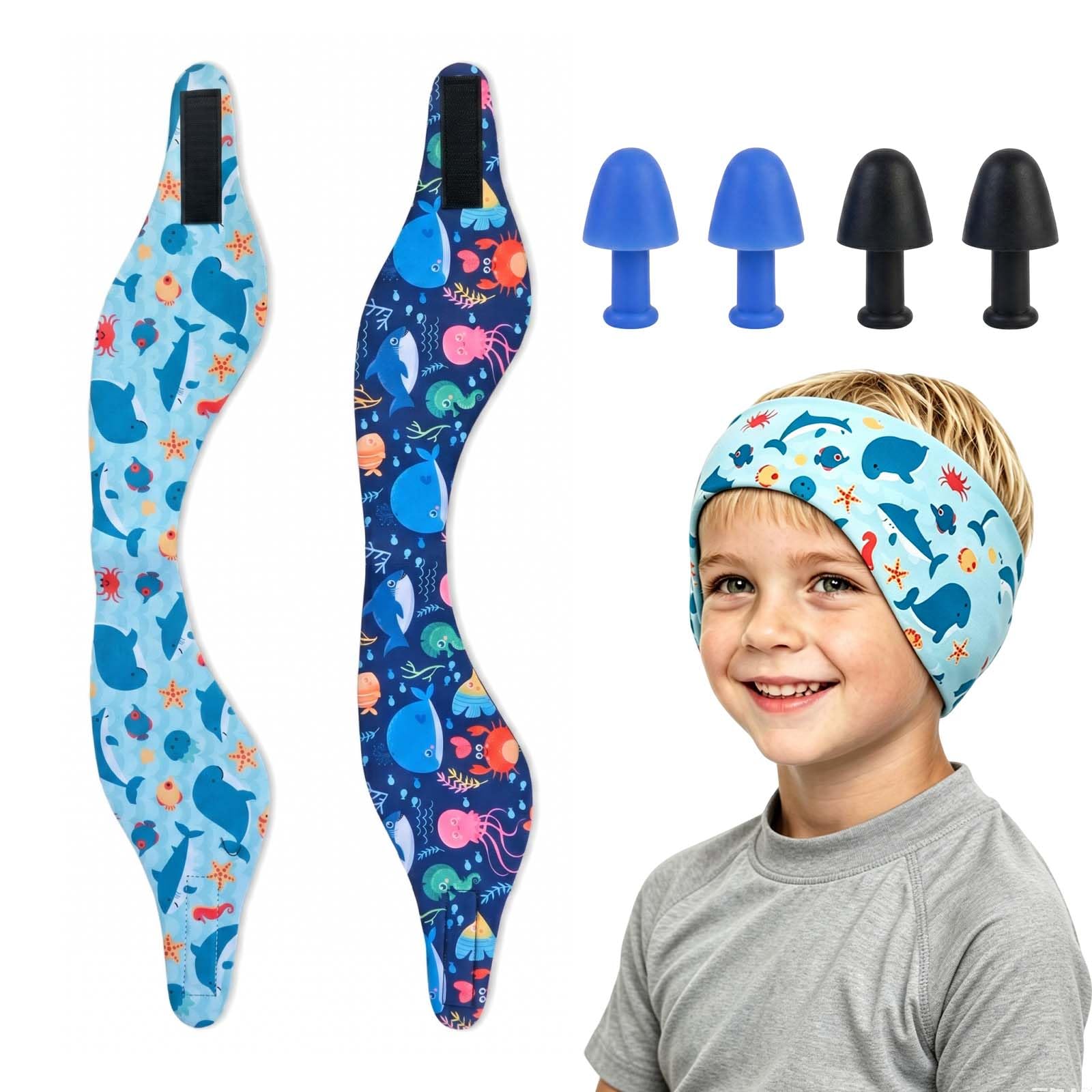 Nivofu 2PCS Neopreno Diadema de natación, 2 Pares de Tapones de Silicona, Banda Impermeable Ajustable con Protección de Orejas para Niños y Adultos, Piscina Surf Buceo Talla L