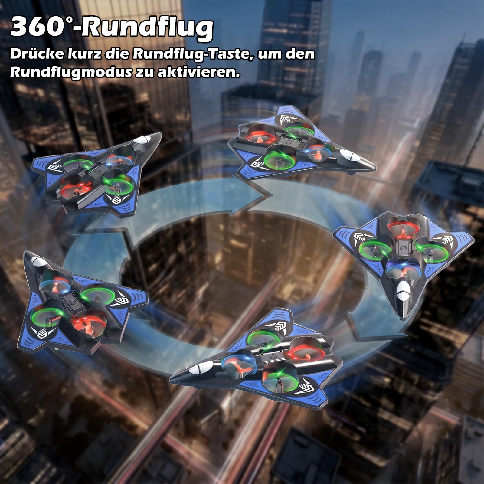 Doloowee RC Flugzeug Drohne für Kinder, RC Schaumstoff-Flugzeug mit Bunter LED-Beleuchtung, 360° Flip, Höhenhaltung, 2.4GHz Ferngesteuertes Flugzeug für Anfänger mit 2 Akkus