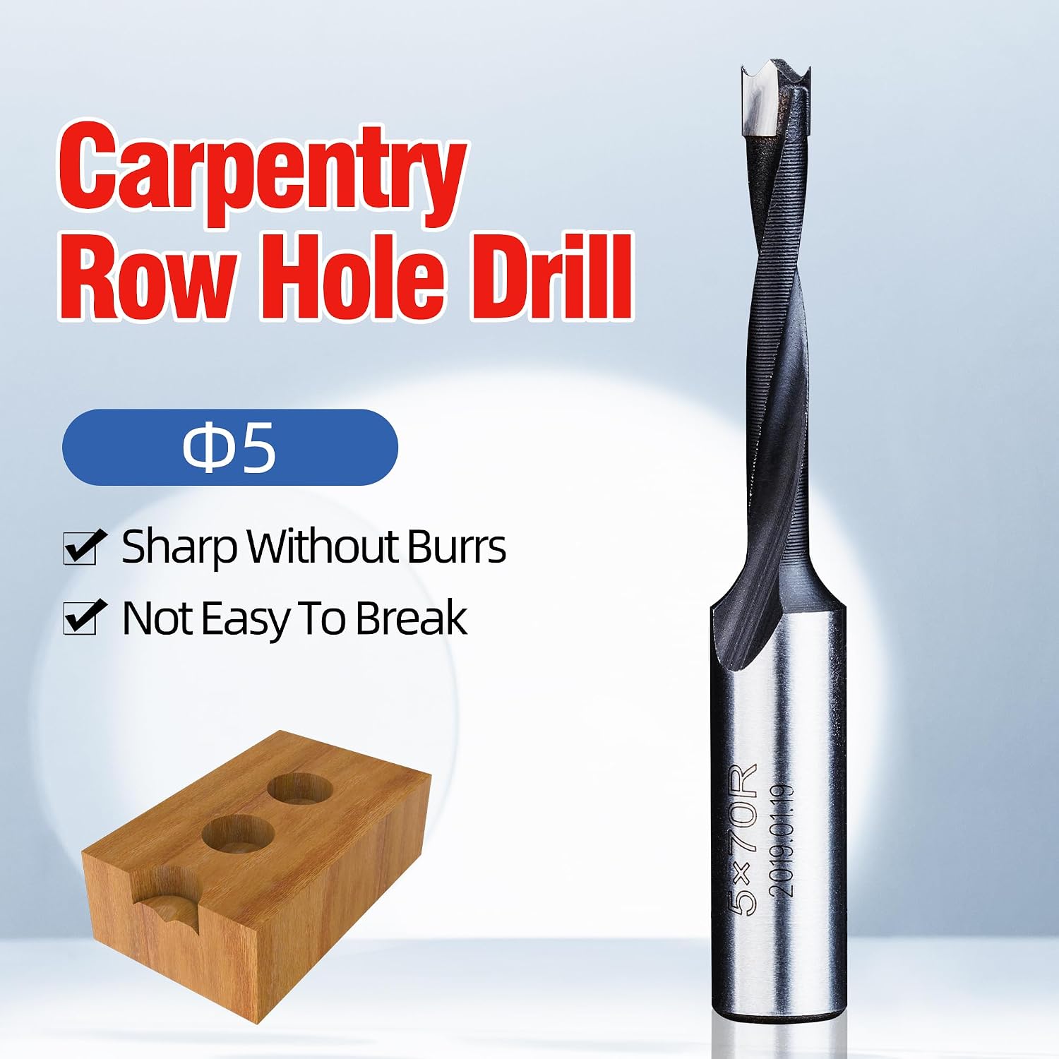 HUHAO 5mm Carbide Tipped Brad Point Drill Bit – 70mm Long x 10mm Shank Right Hand Dowel Boring Bit, Replacement for CNC Dowel Drilling & Hinge Boring Machine, for Woodworkers and Cabinet Makers