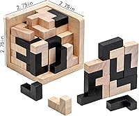 Vista 5 de Rompecabezas de madera con forma de constructor de habilidades, juguete educativo para niños y adultos (forma de L negra y natural)