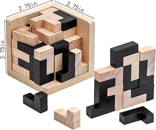 Miniatura 5 de Rompecabezas de madera con forma de constructor de habilidades, juguete educativo para niños y adultos (forma de L negra y natural)