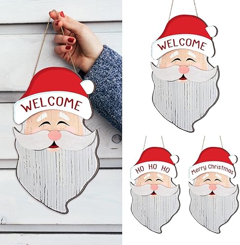 Miniatura 7 de Letrero de puerta con texto en inglés Merry Christmas con texto en inglés Welcome Please Remove Your Shoes  Placa colgante de madera para el hogar,