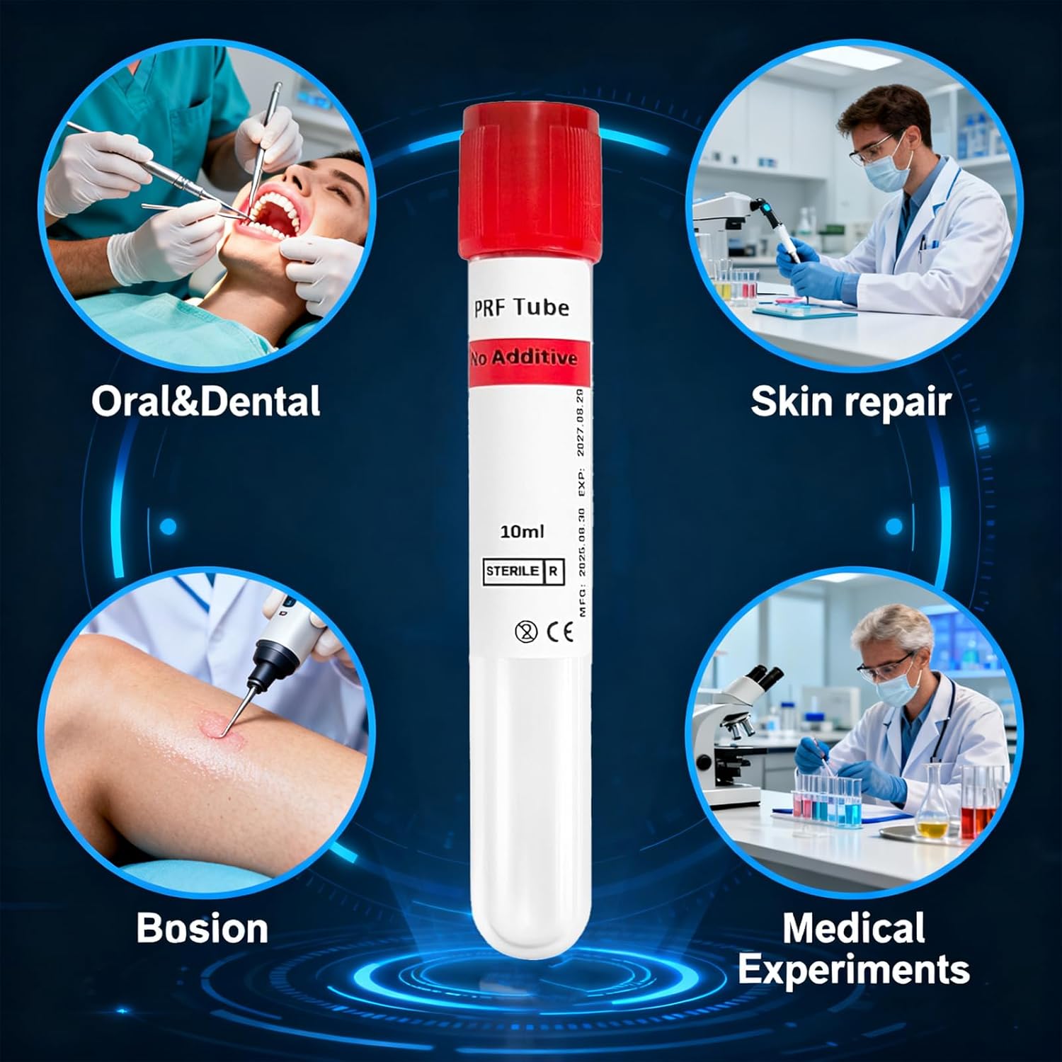 10 ml PRF Tubes-No Additive Collection Tubes for Veterinary PRF Preparation, Individually Wrapped(10P-RED)