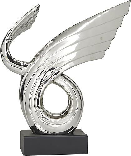 Miniatura 1 de Deco 79 Escultura de ala abstracta de porcelana con base negra, 14 "x 5" x 15 ", plata