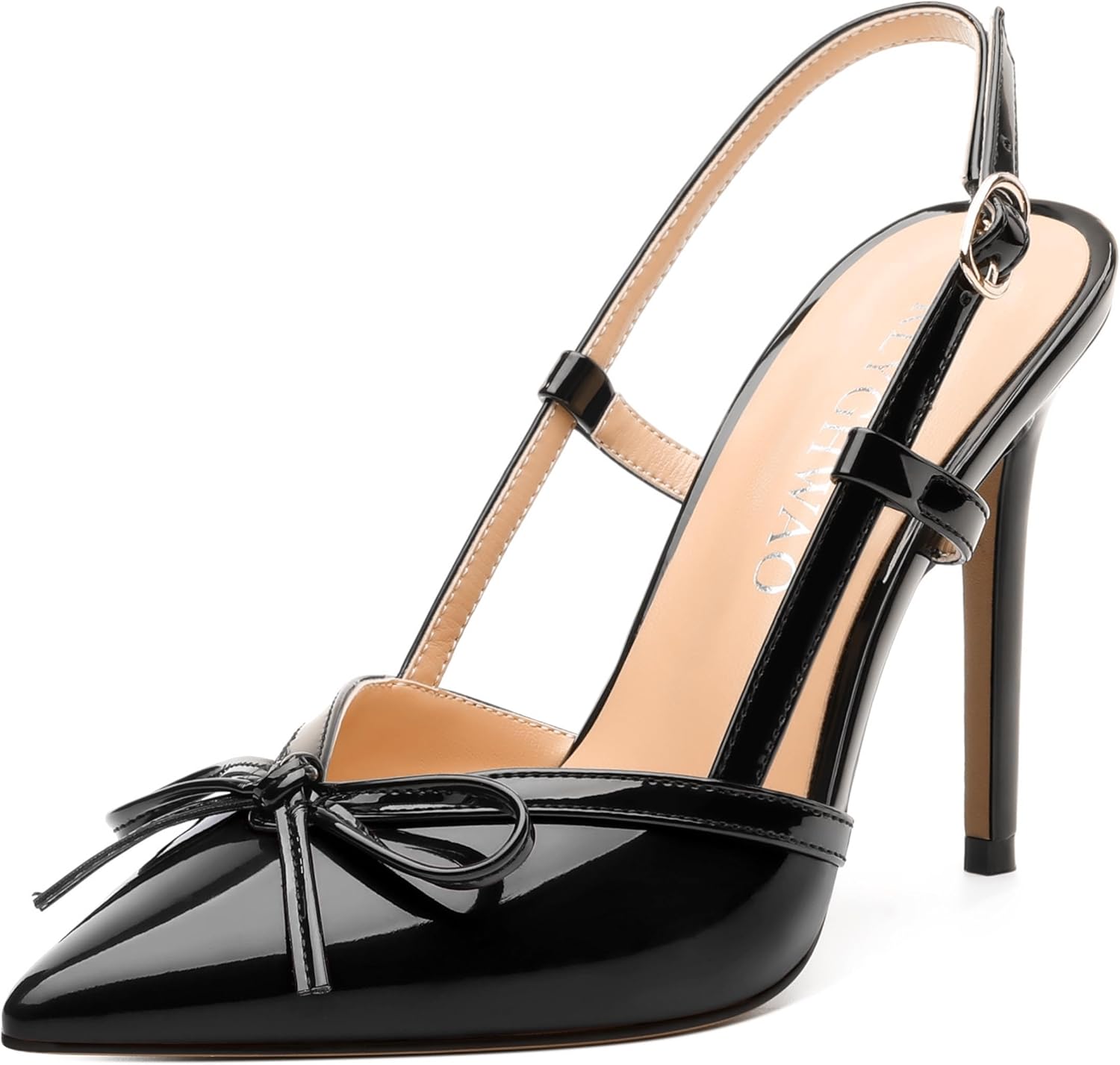 Womens Slingback Stiletto High Heels, Adjust Buckle Fashion Pointed Toe Pumps with Decorative Bows, Women Shoes for Wedding Party Office