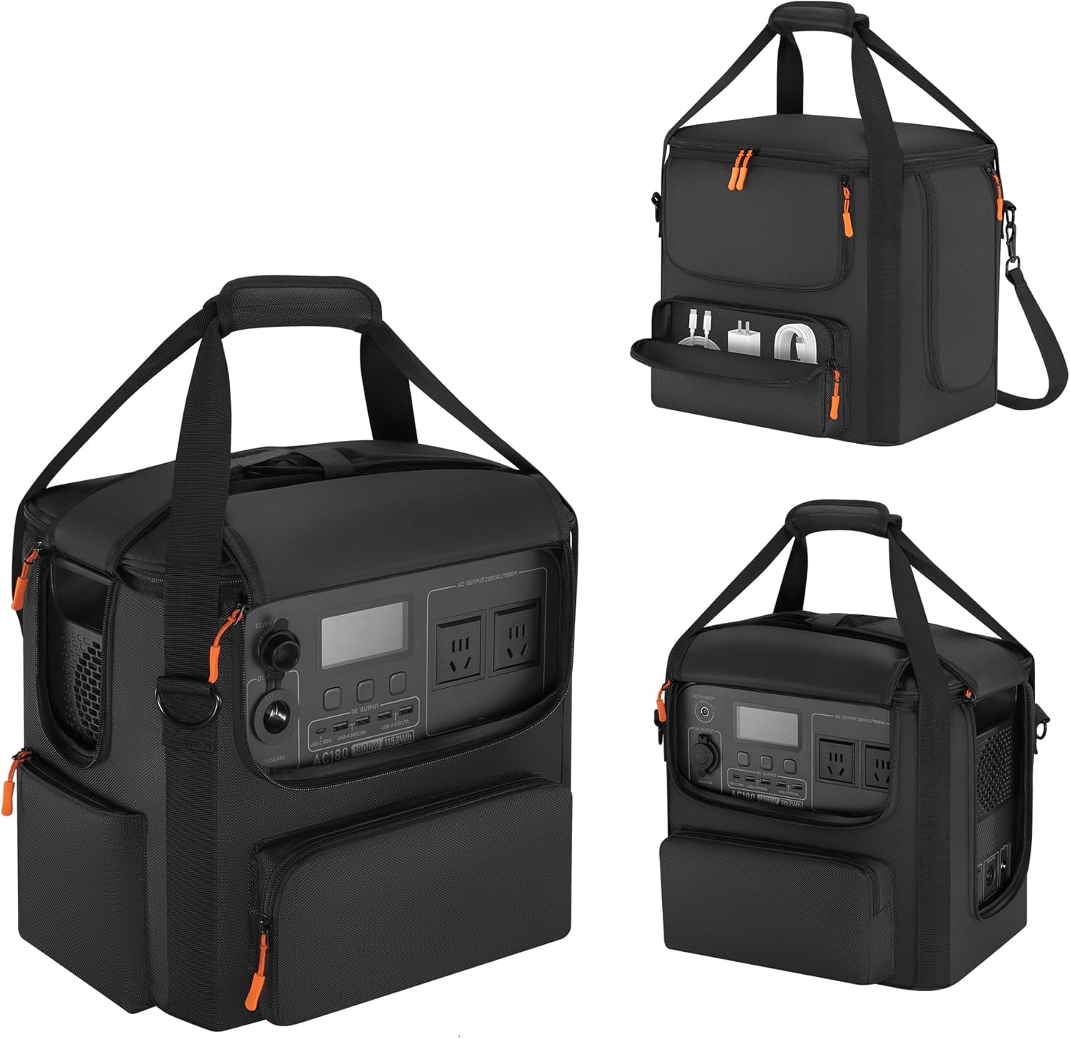 Portable Power Station Carrying Bag Compatible with BLUETTI AC180, Power Station Storage Case for Charging Cable and Accessories (BLACK, Without Retractable Handle)