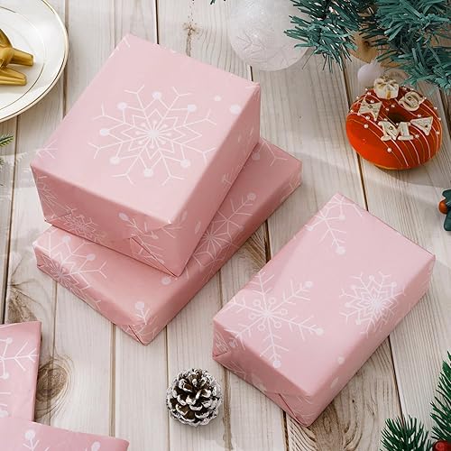 Miniatura 5 de Whaline 100 hojas de papel de seda de invierno, papel de regalo de copo de nieve rosa y blanco, papel de regalo para el hogar, bolsas de regalo de