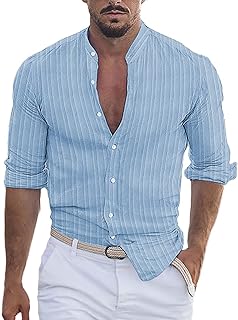 Camisetas de golf de manga larga para hombre, ajuste regular, ligeras, patrón de rayas, camisas de trabajo Henley para hombre