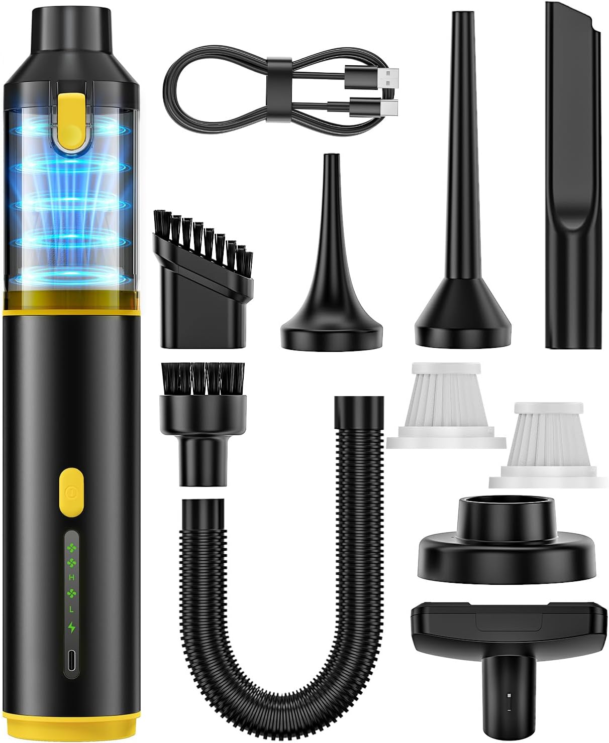 Car Vacuum Portable Cordless Handheld Vacuum Cleaner 4-in-1 Mini Cordless Vacuum with 2 Suction Modes and 16800pa Suction Power Blowing & Inflating 2 Modes Handheld Vacuum for Car, Desk, Keyboards