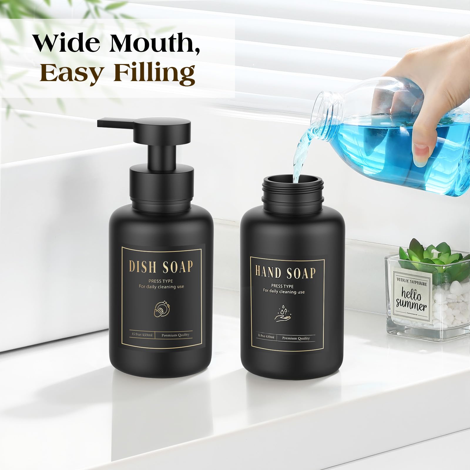 Luxspire Dispenser Shampoo E Bagnoschiuma A Muro: 2 Bottiglie Con Etichette, Senza Trapano O A Vite, Nero - 2