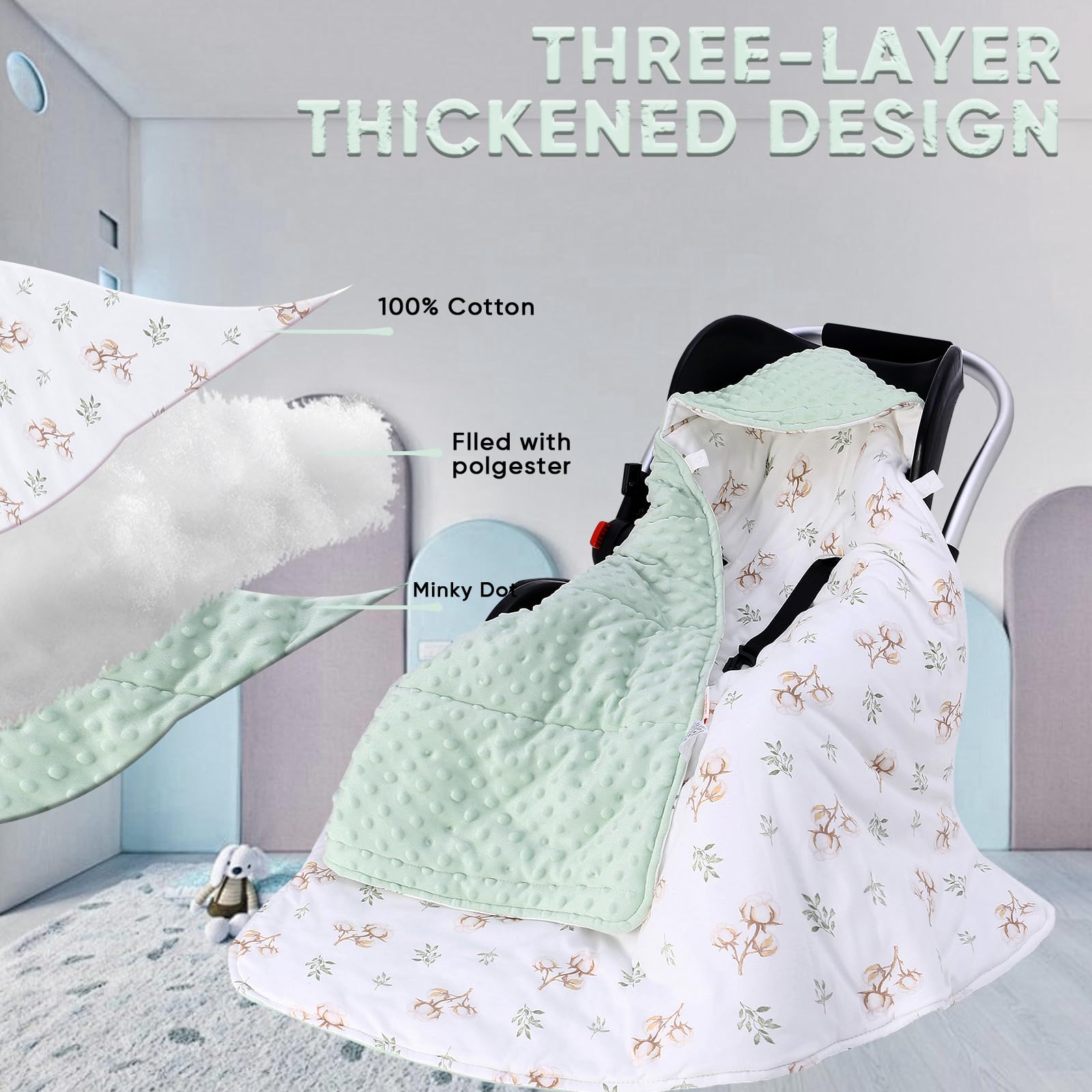 LAT Coperta per Passeggino 90 cm x 90 cm - Coperta Bebè per Seggiolino Copertina Sacco Ovetto Copertina Neonato Invernale Cotone Universale per Cinture a 3 o 5 Punti