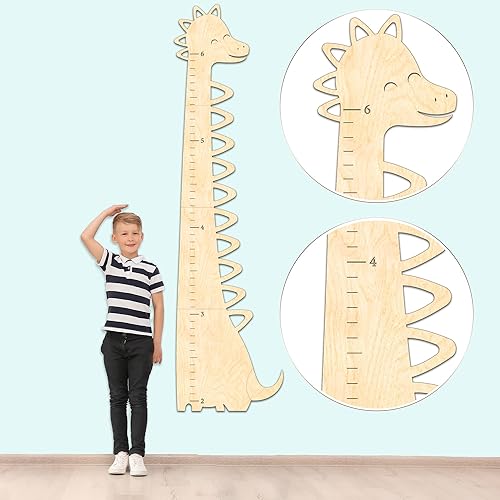 Tabla de crecimiento de madera para niños, niños y niñas, bonita decoración de dinosaurio para habitación de niños, tabla de crecimiento de altura