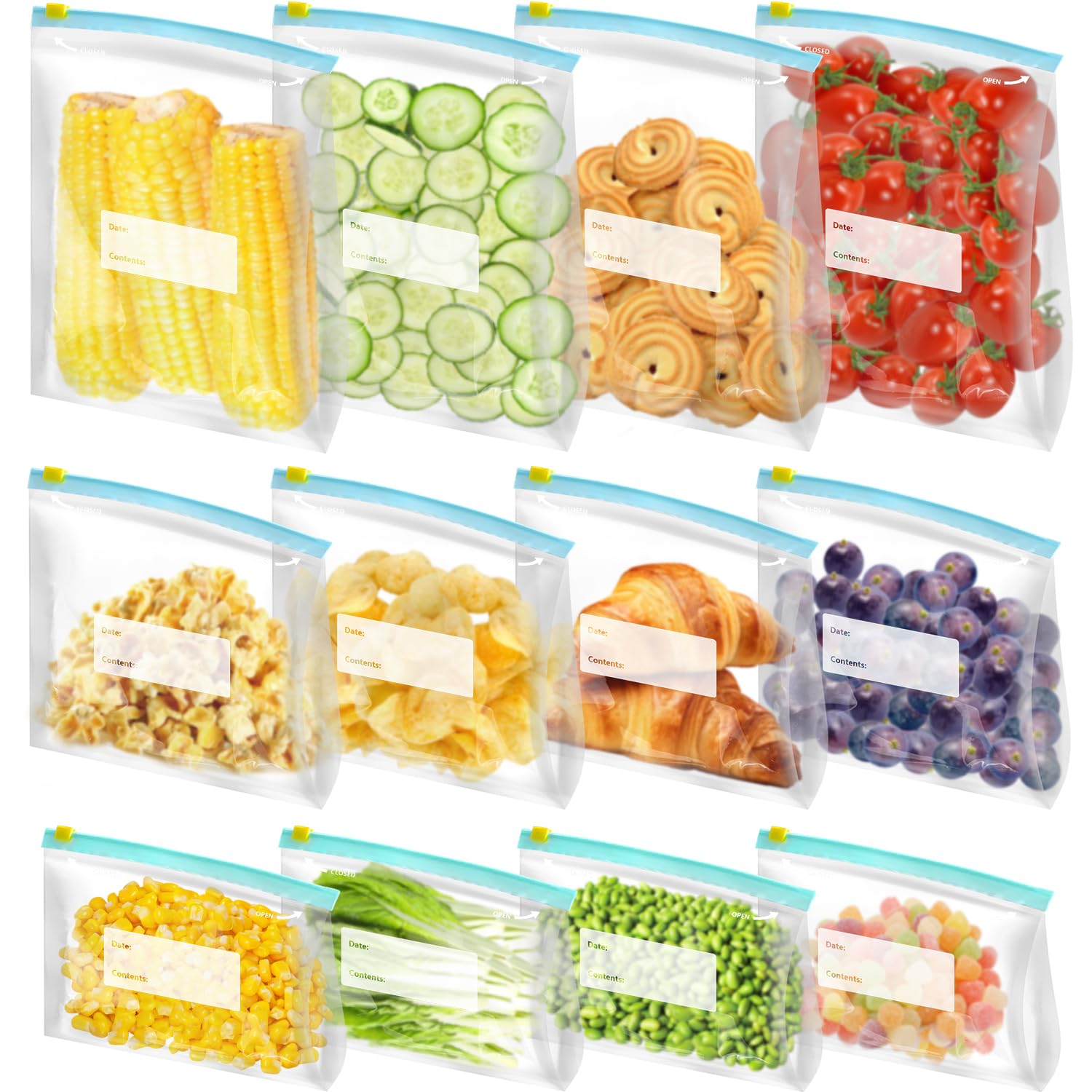 18 Pezzi Sacchetti Freezer, Sacchetti Alimenti Richiudibili, Sacchetti Freezer Riutilizzabili Sacchetti Congelatore, SacchettiFreezer Con Zip Sacchetti per Alimenti per Frutta, Verdura, Carne