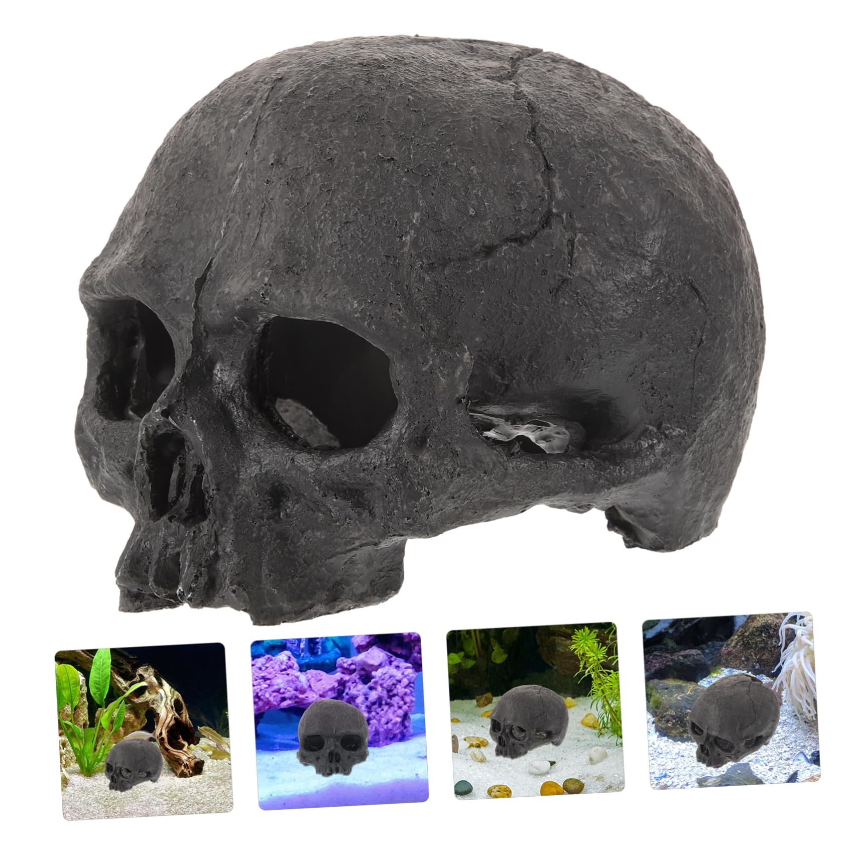 Toddmomy 5pezzi Decorazione Acquario Resina Forma di Teschio Ornamento per Pesci Rifugio per Rettili Design Realistico per Terrari e Acquari per Halloween