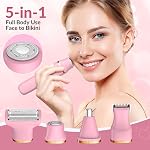5-in-1 Bikini Trimmer for Women, Electric Razor & Full Body Hair Remover, IPX7 Waterproof Wet & Dry Shaver, Rechargeable, Painless Cordless Groomer for Face, Legs & Underarms (Pink)