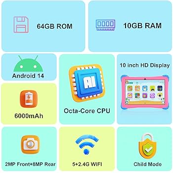 FIVAHIVA YY-F1010 Wi-Fi 本体 64 GB 247G2 Amazon.com : Fivahiva Kids Tablet 10 inch Android 14 with