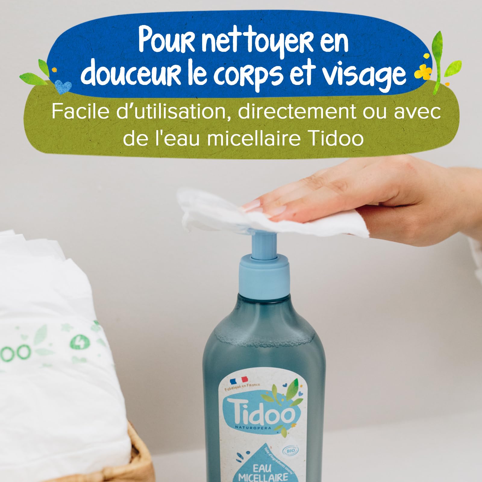 Tidoo - 1080 Coton Pads Bébé 100% Bio - Ultra Doux pour Peaux Sensibles - Change & Toilette - Fabriqués en France