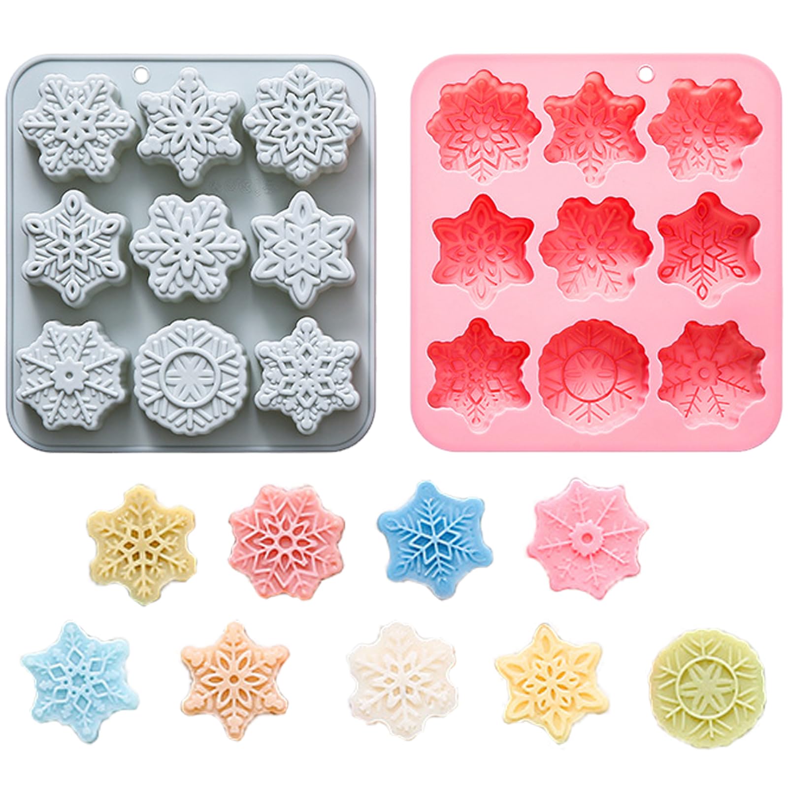 Large Snowflake Silicone Mold Christmas Chocolate Fondant Candy 9 Cavity 3D Mold Gummy Mold for Christmas Party Mousse Cake Baking Cupcake Topper, Jello, Dog Treats 2Pcs
