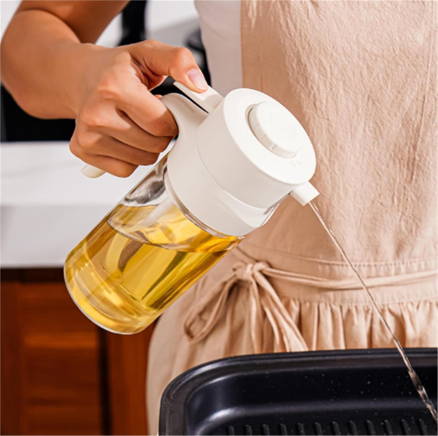 Olive Oil Dispenser Glass Oil Sprayer No Oil Sticking Push-type Suitable For Salads Frying Grilling Kitchen Cooking
