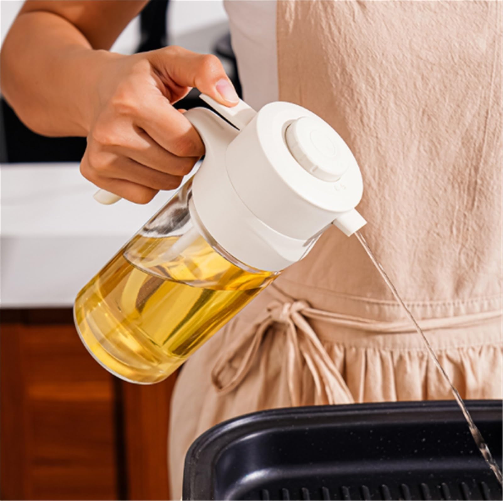 Ölsprüher Für Speiseöl Glas-Ölsprüher, Kein Öl Klebend, Push-Typ, Geeignet For Salate, Braten, Grillen Grillen Küche(Yellow)