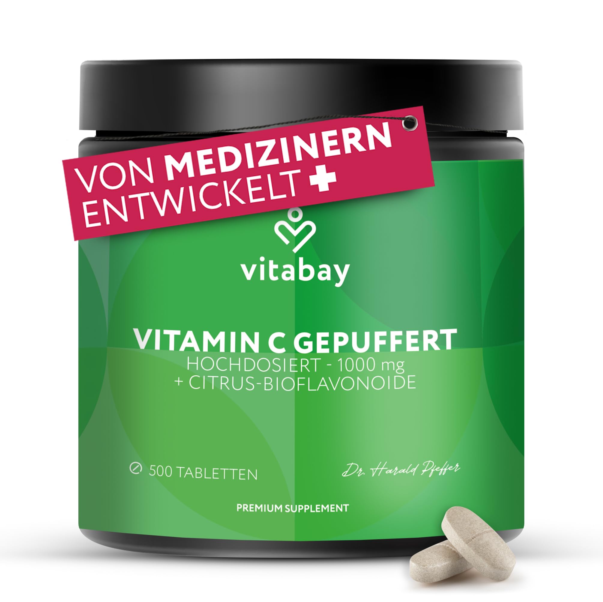 Vitabay Vitamin C 1000 mg – 500 vegane Time-Released Tabletten | mit Citrus-Bioflavonoiden – Gepuffertes Vitamin C mit zeitverzögerter Abgabe – Laborgeprüft – Vorrat für 16 Monate